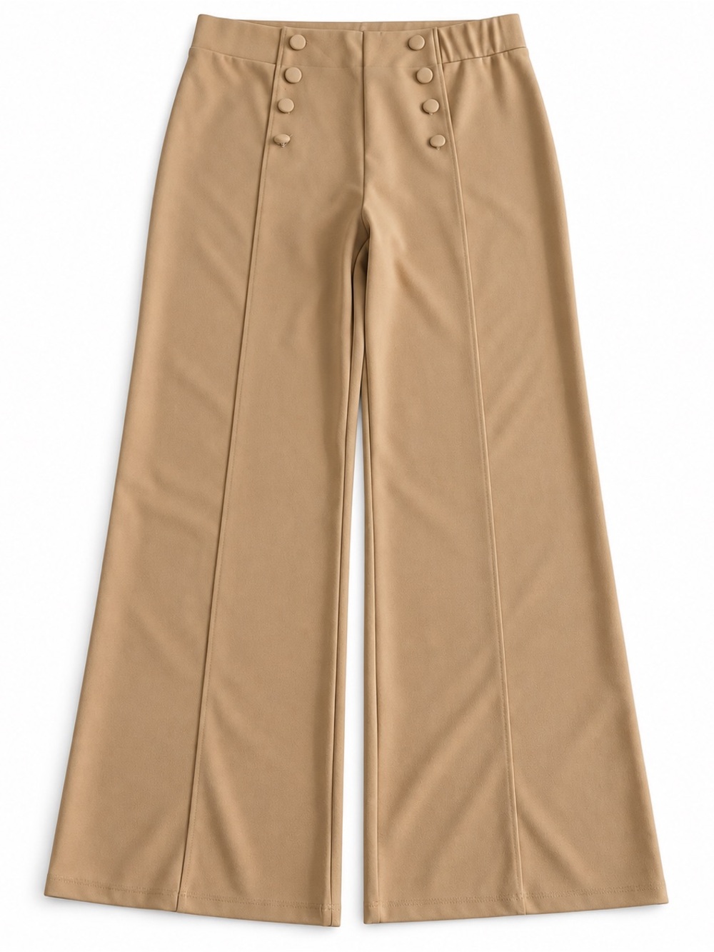 High-Rise Wide-Leg Pants with Button Detail in Camel